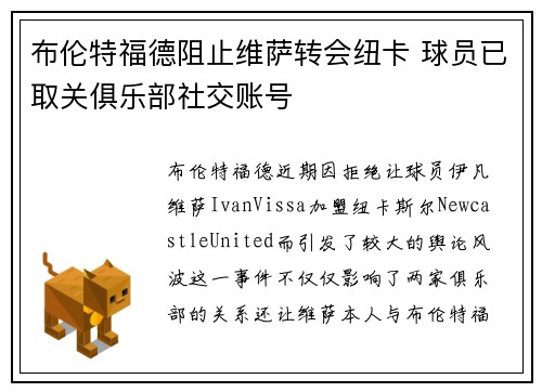 布伦特福德阻止维萨转会纽卡 球员已取关俱乐部社交账号